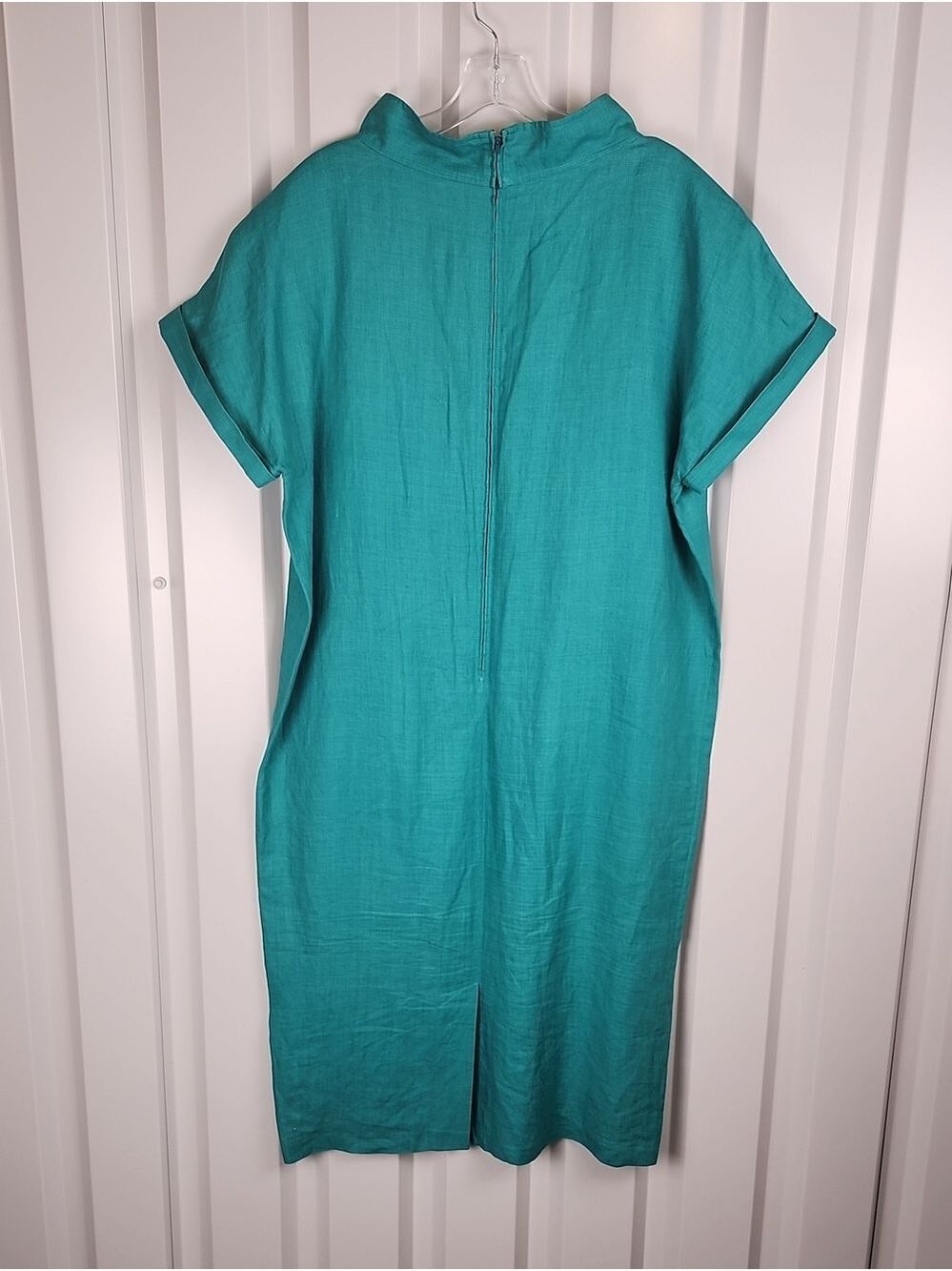 Private Collection Vintage Shift Dress Teal Short Sleeve 100% Linen 16 Art Deco - Picture 3 of 11